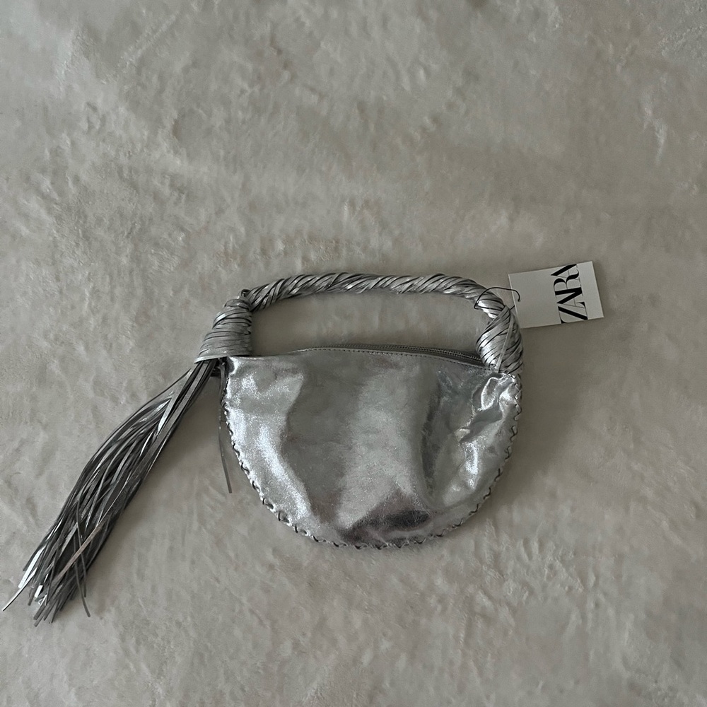 Zara Silver Clutch with Tassel Detail